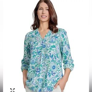 Jones New York Women's Linen Blend Floral Tunic Pullover Medium petite